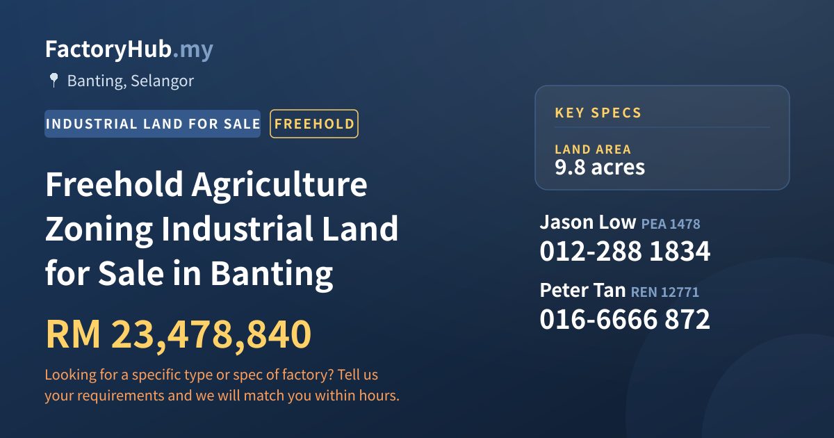 Land For Sale - Freehold Agriculture Zoning Industrial Land for Sale in Banting - Banting, Selangor