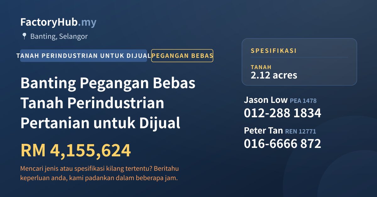Tanah Untuk Dijual - Banting Pegangan Bebas Tanah Perindustrian Pertanian untuk Dijual - Banting, Selangor
