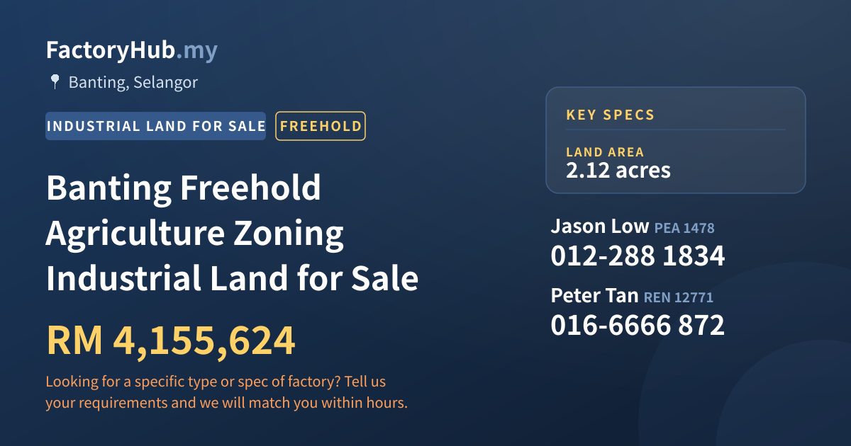 Land For Sale - Banting Freehold Agriculture Zoning Industrial Land for Sale - Banting, Selangor