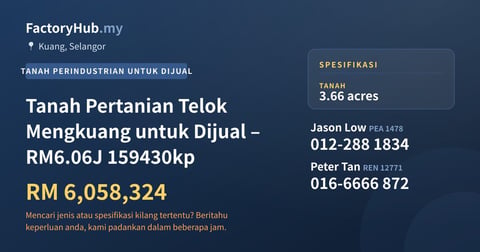 Tanah Untuk Dijual - Tanah Pertanian Telok Mengkuang untuk Dijual – RM6.06J 159430kp - Port Klang, Selangor