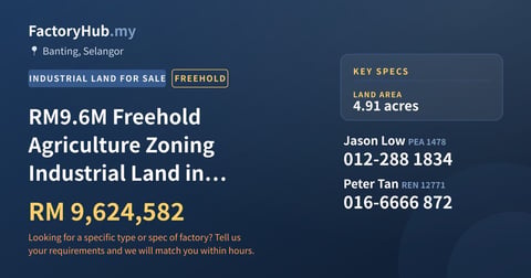 Land For Sale - RM9.6M Freehold Agriculture Zoning Industrial Land in Banting – 4.9ac - Banting, Selangor
