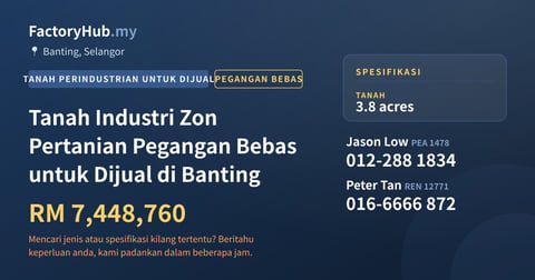 Tanah Untuk Dijual - Tanah Industri Zon Pertanian Pegangan Bebas untuk Dijual di Banting - Banting, Selangor