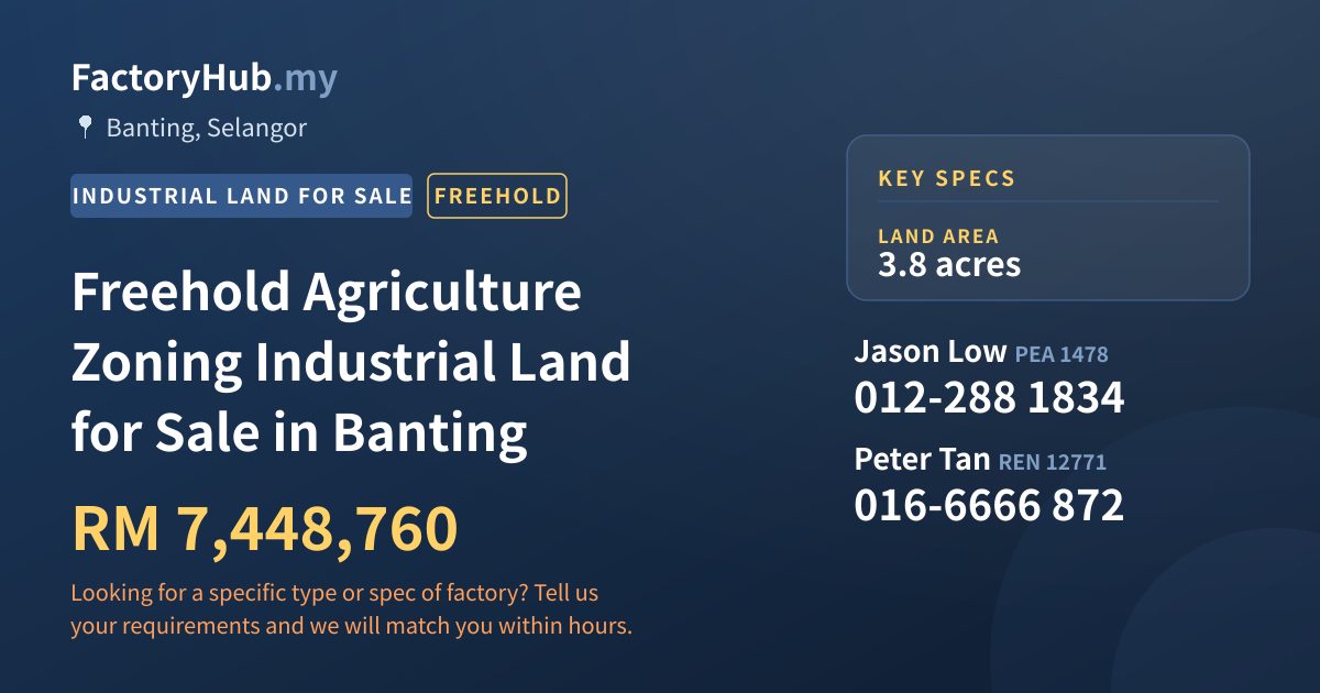 Land For Sale - Freehold Agriculture Zoning Industrial Land for Sale in Banting - Banting, Selangor