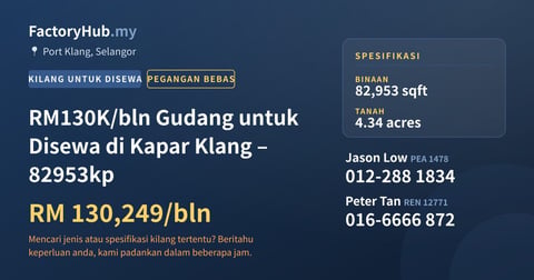 Kilang Untuk Disewa - RM130K/bln Gudang untuk Disewa di Kapar Klang – 82953kp - Port Klang, Selangor