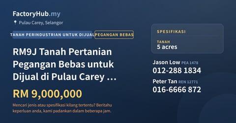 Tanah Untuk Dijual - RM9J Tanah Pertanian Pegangan Bebas untuk Dijual di Pulau Carey – 5 ekar - Pulau Carey, Selangor