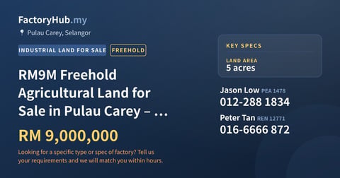 Land For Sale - RM9M Freehold Agricultural Land for Sale in Pulau Carey – 5 acres - Pulau Carey, Selangor