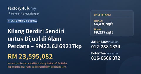Kilang Untuk Dijual - Kilang Berdiri Sendiri untuk Dijual di Alam Perdana – RM23.6J 69217kp - Puncak Alam, Selangor