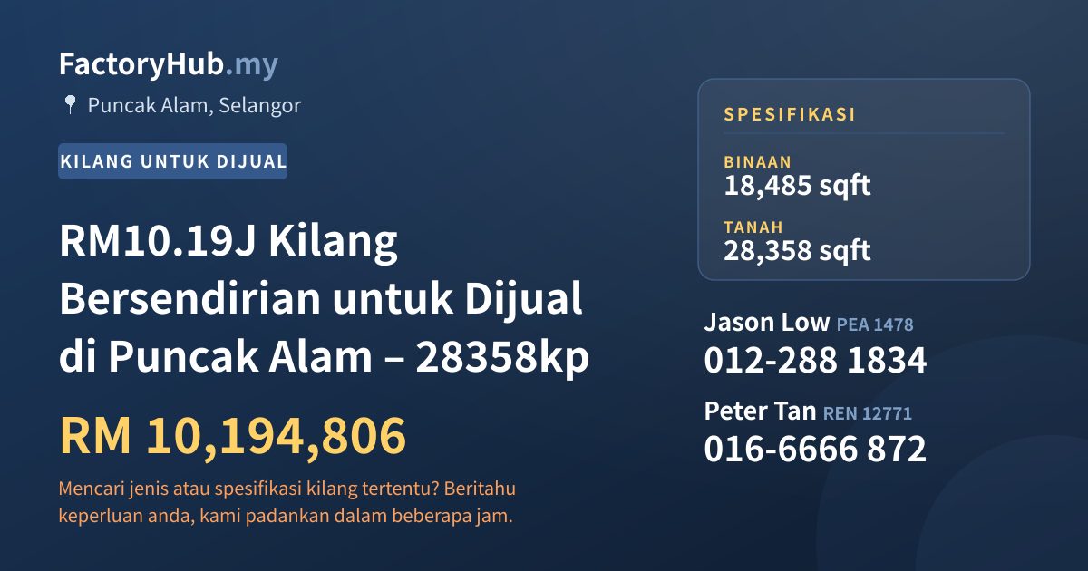 Kilang Untuk Dijual - RM10.19J Kilang Bersendirian untuk Dijual di Puncak Alam – 28358kp - Puncak Alam, Selangor