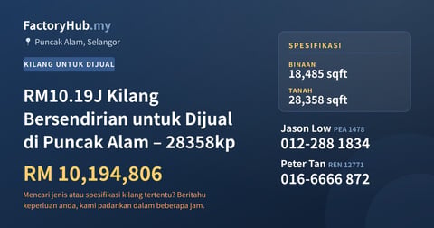 Kilang Untuk Dijual - RM10.19J Kilang Bersendirian untuk Dijual di Puncak Alam – 28358kp - Puncak Alam, Selangor