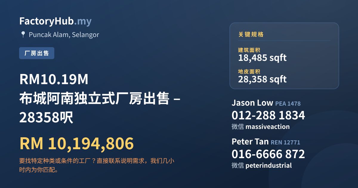 工厂 出售 - RM10.19M 布城阿南独立式厂房出售 – 28358呎 - Puncak Alam, Selangor