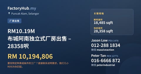 工厂 出售 - RM10.19M 布城阿南独立式厂房出售 – 28358呎 - Puncak Alam, Selangor