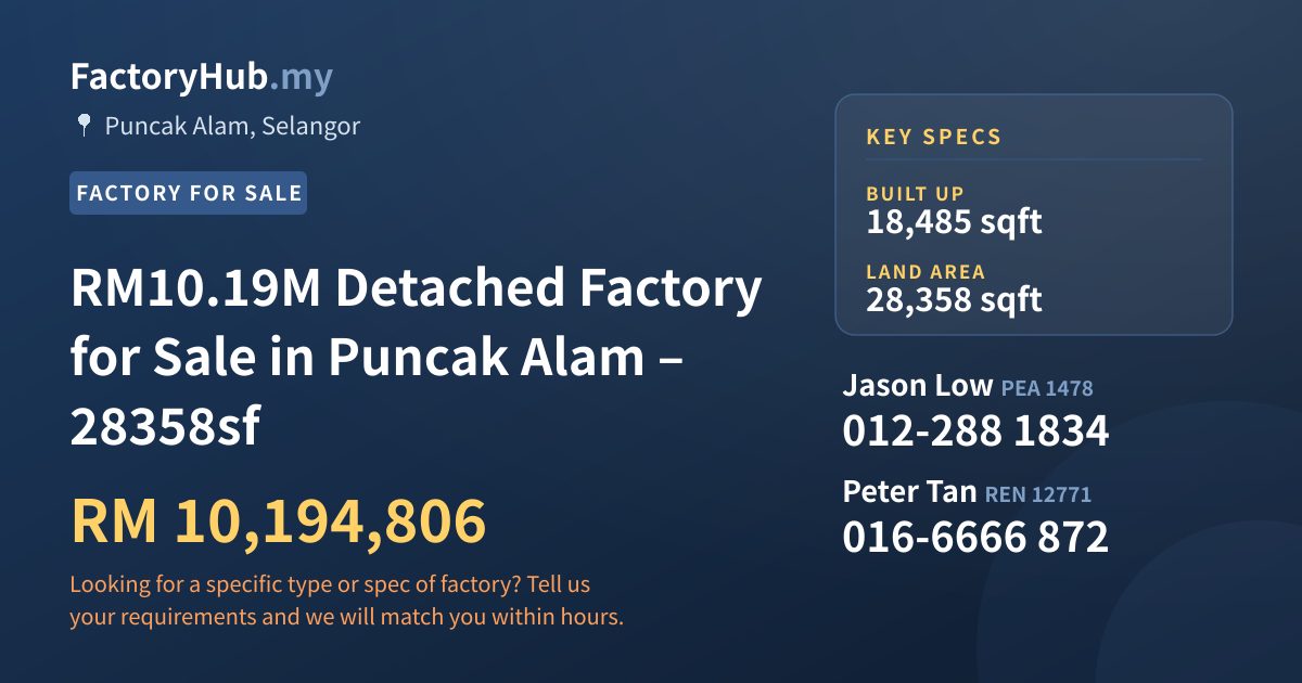 Factory For Sale - RM10.19M Detached Factory for Sale in Puncak Alam – 28358sf - Puncak Alam, Selangor