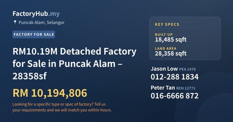 Factory For Sale - RM10.19M Detached Factory for Sale in Puncak Alam – 28358sf - Puncak Alam, Selangor