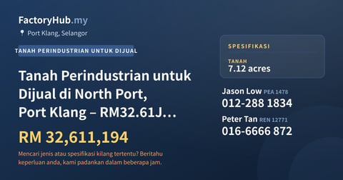 Tanah Untuk Dijual - Tanah Perindustrian untuk Dijual di North Port, Port Klang – RM32.61J 7.12 ekar - Port Klang, Selangor