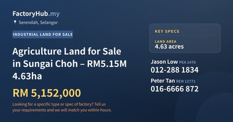 Land For Sale - Agriculture Land for Sale in Sungai Choh – RM5.15M 4.63ha - Serendah, Selangor