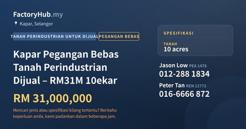 Tanah Untuk Dijual - Kapar Pegangan Bebas Tanah Perindustrian Dijual – RM31M 10ekar - Kapar, Selangor
