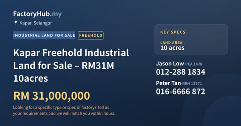 Land For Sale - Kapar Freehold Industrial Land for Sale – RM31M 10acres - Kapar, Selangor