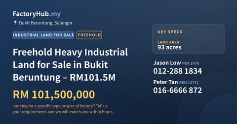Land For Sale - Freehold Heavy Industrial Land for Sale in Bukit Beruntung – RM101.5M - Bukit Beruntung, Selangor