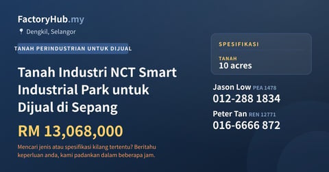 Tanah Untuk Dijual - Tanah Industri NCT Smart Industrial Park untuk Dijual di Sepang - Dengkil, Selangor