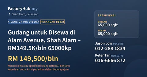 Kilang Untuk Disewa - Gudang untuk Disewa di Alam Avenue, Shah Alam – RM149.5K/bln 65000kp - Shah Alam, Selangor