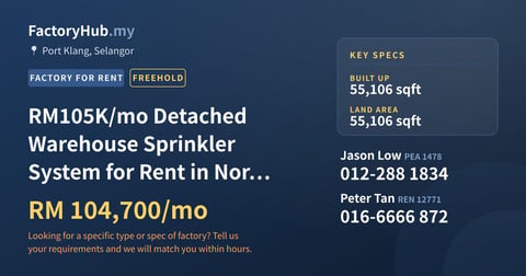 Factory For Rent - RM105K/mo Detached Warehouse Sprinkler System for Rent in North Port - Port Klang, Selangor