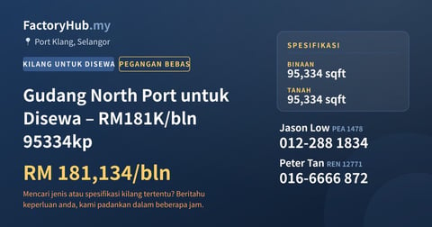 Kilang Untuk Disewa - Gudang North Port untuk Disewa – RM181K/bln 95334kp - Port Klang, Selangor