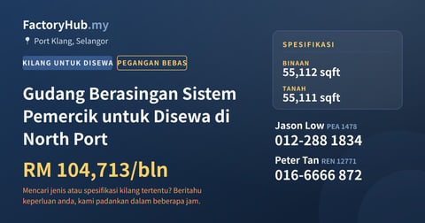 Kilang Untuk Disewa - Gudang Berasingan Sistem Pemercik untuk Disewa di North Port - Port Klang, Selangor