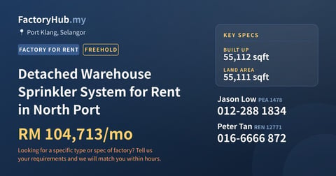 Factory For Rent - Detached Warehouse Sprinkler System for Rent in North Port - Port Klang, Selangor