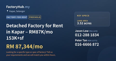 Factory For Rent - Detached Factory for Rent in Kapar – RM87K/mo 153K+sf - Kapar, Selangor