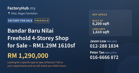 Commercial For Sale - Bandar Baru Nilai Freehold 4-Storey Shop for Sale – RM1.29M 1610sf - Nilai, Negeri Sembilan