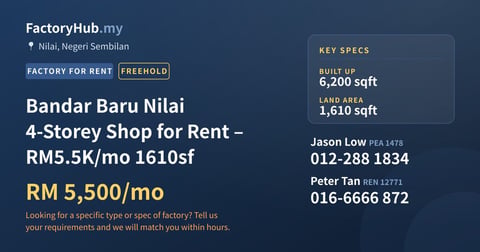 Commercial For Rent - Bandar Baru Nilai 4-Storey Shop for Rent – RM5.5K/mo 1610sf - Nilai, Negeri Sembilan