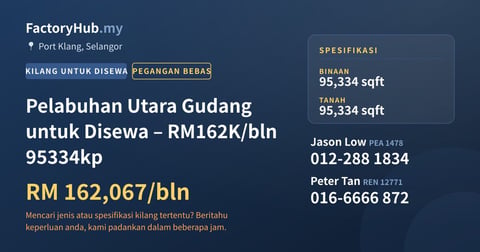 Kilang Untuk Disewa - Pelabuhan Utara Gudang untuk Disewa – RM162K/bln 95334kp - Port Klang, Selangor