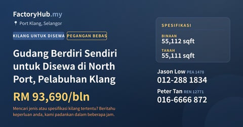 Kilang Untuk Disewa - Gudang Berdiri Sendiri untuk Disewa di North Port, Pelabuhan Klang - Port Klang, Selangor