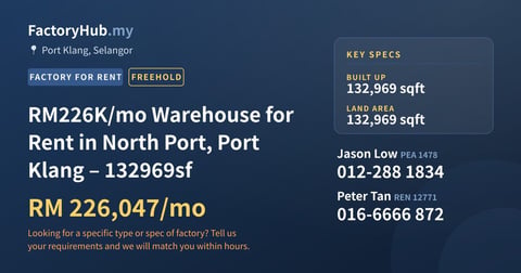 Factory For Rent - RM226K/mo Warehouse for Rent in North Port, Port Klang – 132969sf - Port Klang, Selangor