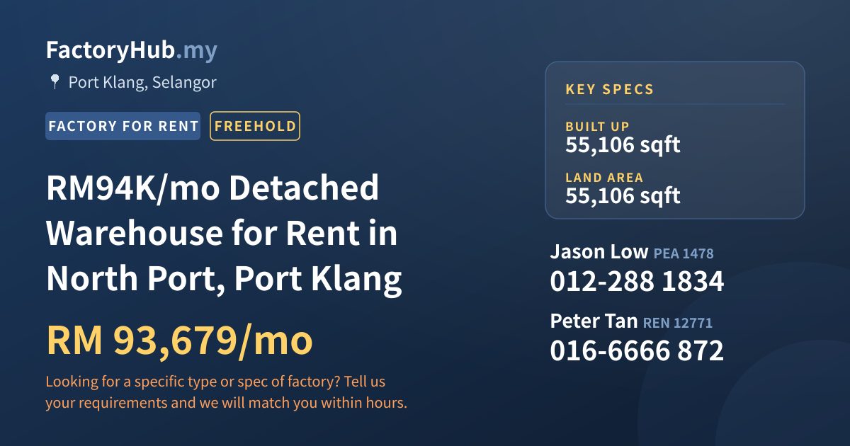 Factory For Rent - RM94K/mo Detached Warehouse for Rent in North Port, Port Klang - Port Klang, Selangor