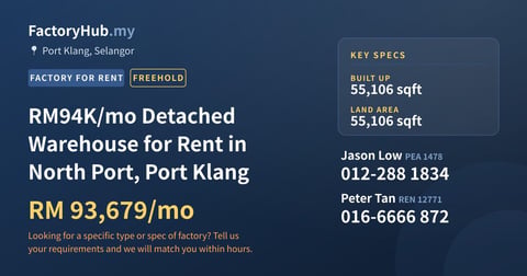 Factory For Rent - RM94K/mo Detached Warehouse for Rent in North Port, Port Klang - Port Klang, Selangor