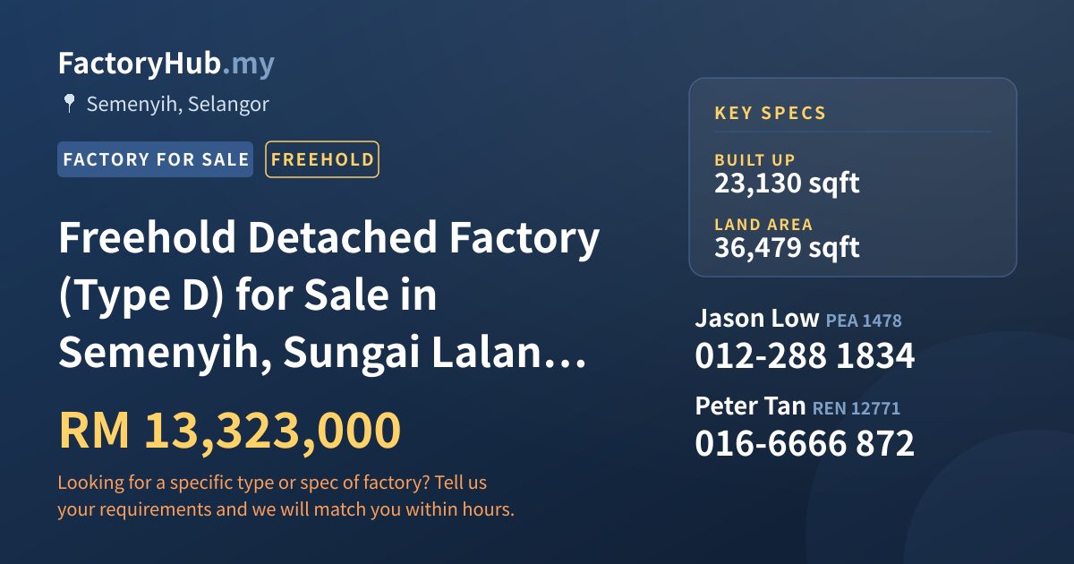 Factory For Sale - Freehold Detached Factory (Type D) for Sale in Semenyih, Sungai Lalang, Pusat Perindustrian Budiman - Semenyih, Selangor