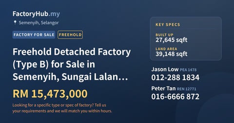 Factory For Sale - Freehold Detached Factory (Type B) for Sale in Semenyih, Sungai Lalang, Pusat Perindustrian Budiman - Semenyih, Selangor