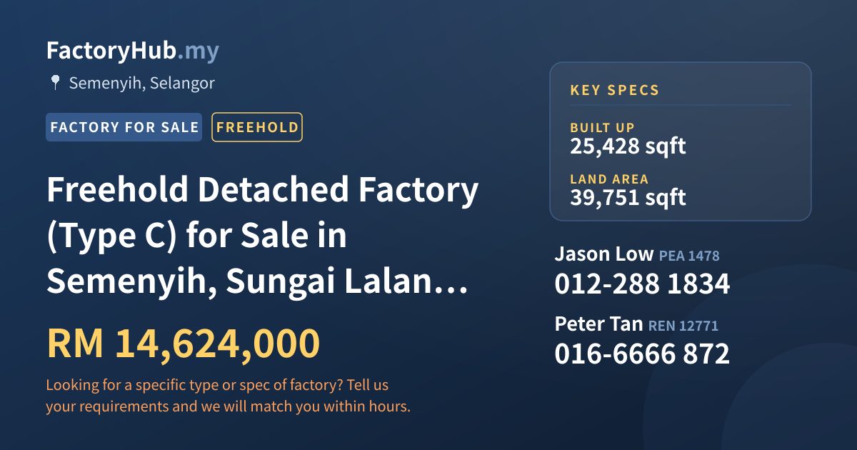Factory For Sale - Freehold Detached Factory (Type C) for Sale in Semenyih, Sungai Lalang, Pusat Perindustrian Budiman - Semenyih, Selangor