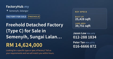 Factory For Sale - Freehold Detached Factory (Type C) for Sale in Semenyih, Sungai Lalang, Pusat Perindustrian Budiman - Semenyih, Selangor