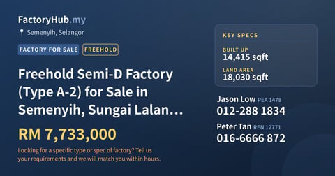 Factory For Sale - Freehold Semi-D Factory (Type A-2) for Sale in Semenyih, Sungai Lalang, Pusat Perindustrian Budiman - Semenyih, Selangor