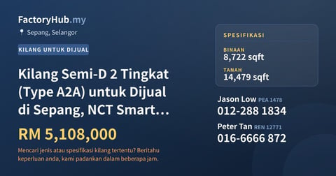 Kilang Untuk Dijual - Kilang Semi-D 2 Tingkat (Type A2A) untuk Dijual di Sepang, NCT Smart Industrial Park - Sepang, Selangor