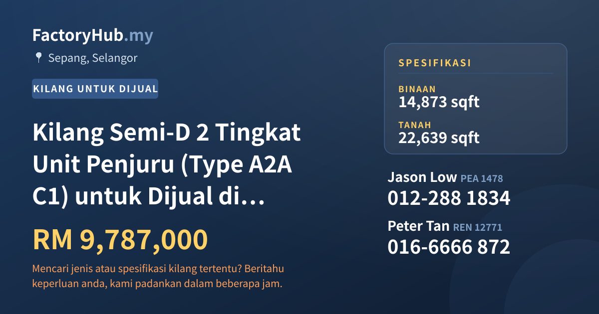 Kilang Untuk Dijual - Kilang Semi-D 2 Tingkat Unit Penjuru (Type A2A C1) untuk Dijual di Sepang, NCT Smart Industrial Park - Sepang, Selangor