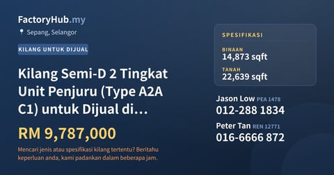 Kilang Untuk Dijual - Kilang Semi-D 2 Tingkat Unit Penjuru (Type A2A C1) untuk Dijual di Sepang, NCT Smart Industrial Park - Sepang, Selangor
