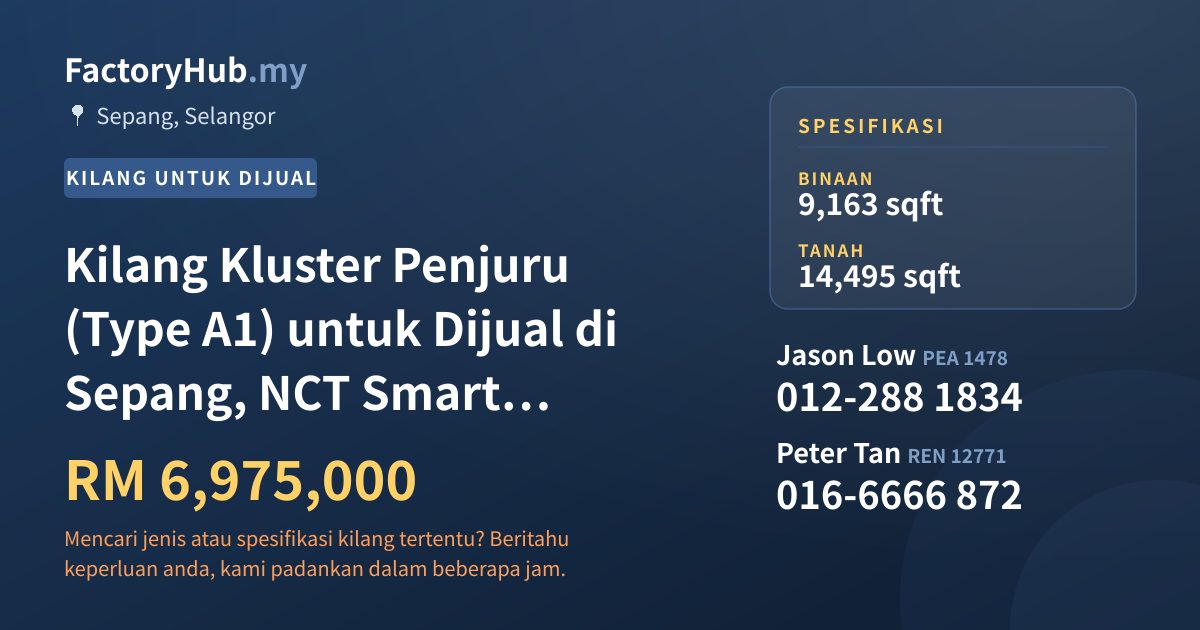 Kilang Untuk Dijual - Kilang Kluster Penjuru (Type A1) untuk Dijual di Sepang, NCT Smart Industrial Park - Sepang, Selangor