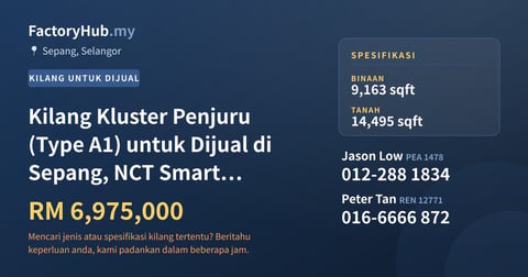 Kilang Untuk Dijual - Kilang Kluster Penjuru (Type A1) untuk Dijual di Sepang, NCT Smart Industrial Park - Sepang, Selangor