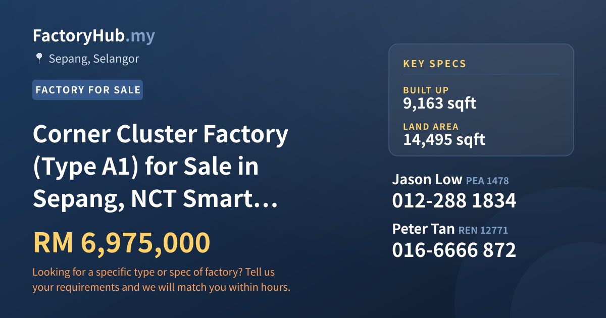 Factory For Sale - Corner Cluster Factory (Type A1) for Sale in Sepang, NCT Smart Industrial Park - Sepang, Selangor