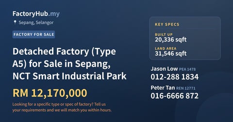 Factory For Sale - Detached Factory (Type A5) for Sale in Sepang, NCT Smart Industrial Park - Sepang, Selangor