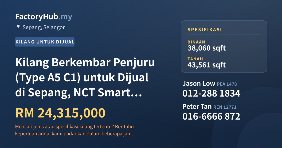 Kilang Untuk Dijual - Kilang Berkembar Penjuru (Type A5 C1) untuk Dijual di Sepang, NCT Smart Industrial Park - Sepang, Selangor