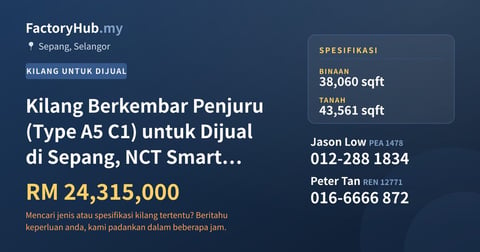 Kilang Untuk Dijual - Kilang Berkembar Penjuru (Type A5 C1) untuk Dijual di Sepang, NCT Smart Industrial Park - Sepang, Selangor